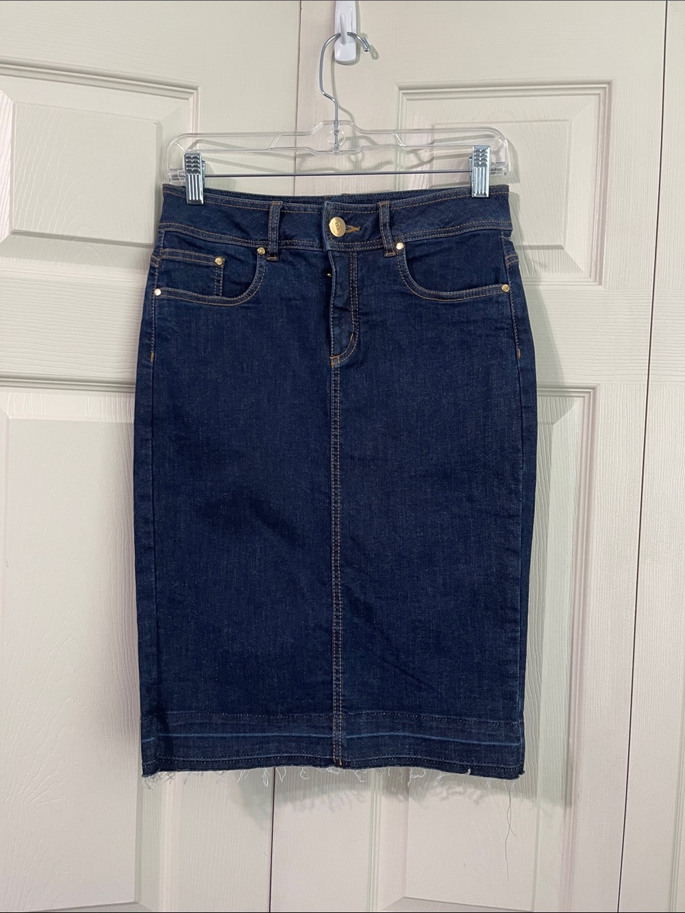 ELA Jeans by Studio F Colombia Denim Pencil Skirt - Dark Wash Raw Hem  #0474
